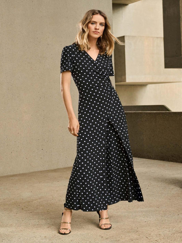 Joseph Ribkoff Polka Dot Wrap Jumpsuit In Black/Vanilla 251008-Nicola Ross