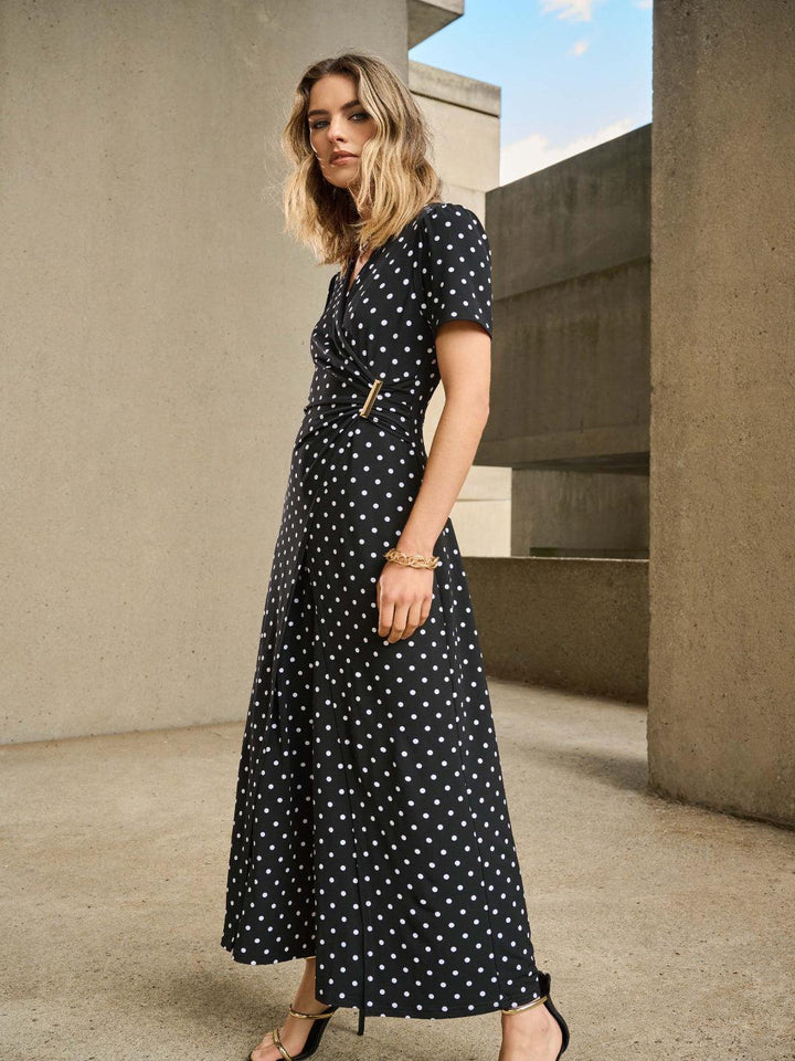 Joseph Ribkoff Polka Dot Wrap Jumpsuit In Black/Vanilla 251008-Nicola Ross