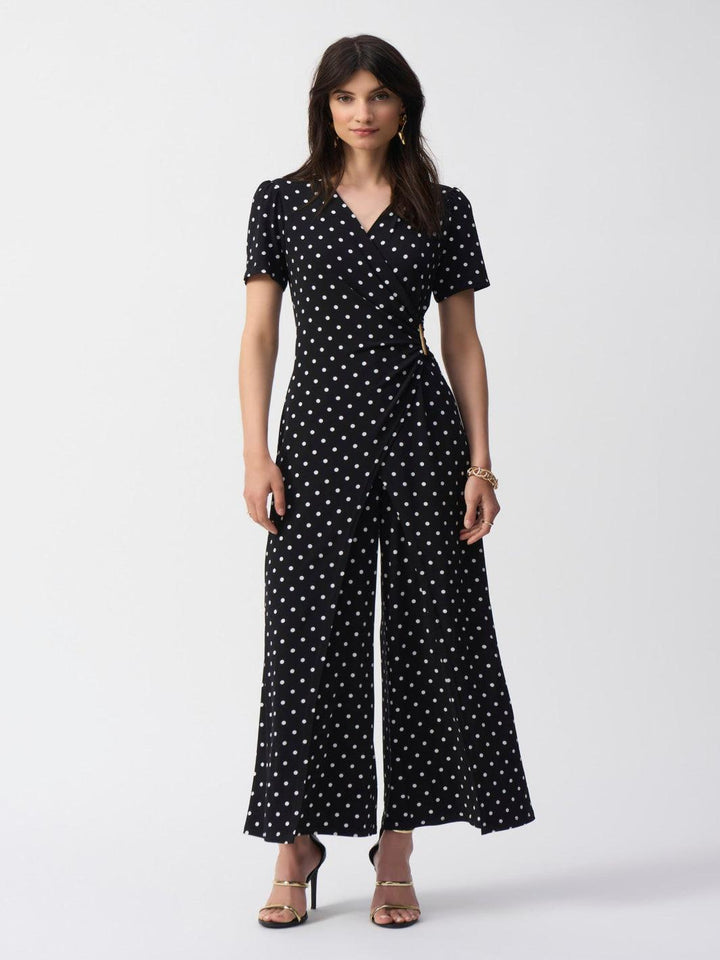Joseph Ribkoff Polka Dot Wrap Jumpsuit In Black/Vanilla 251008-Nicola Ross