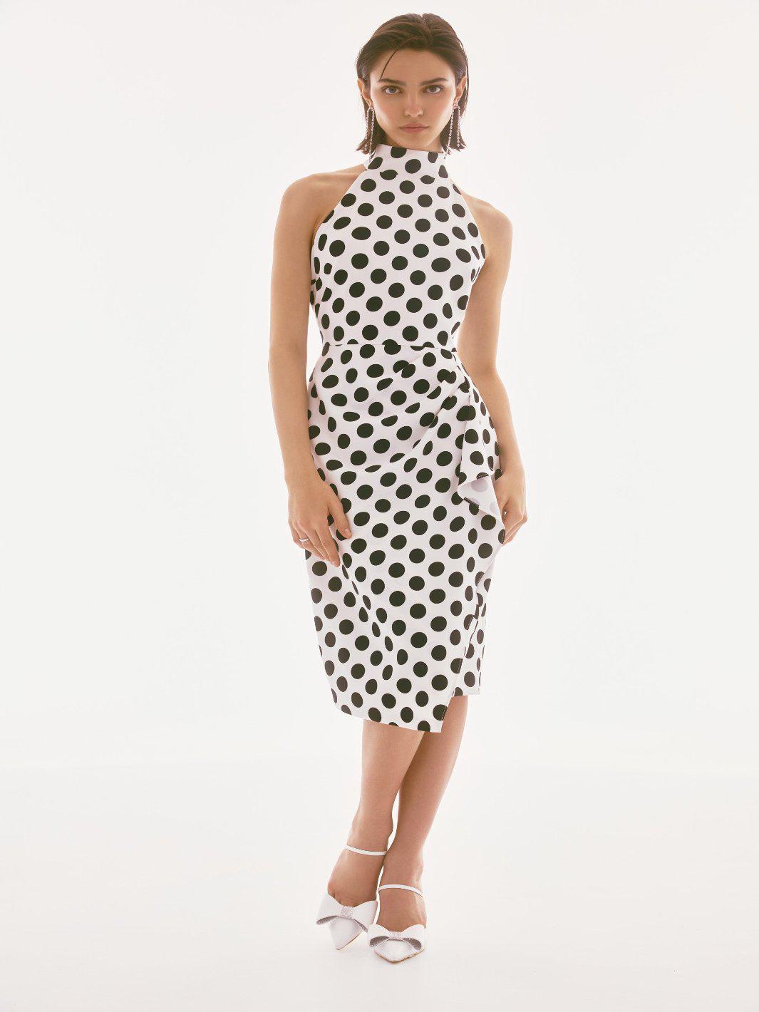 Joseph Ribkoff Polka-dot Halter Wrap Dress 251759-Nicola Ross