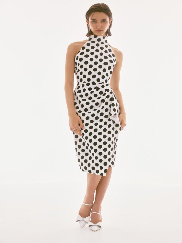 Joseph Ribkoff Polka-dot Halter Wrap Dress 251759-Nicola Ross