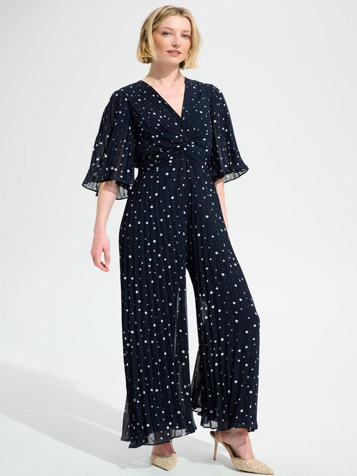 Joseph Ribkoff Polka-dot Jumpsuit In Midnight Blue/Vanilla 261756-Nicola Ross