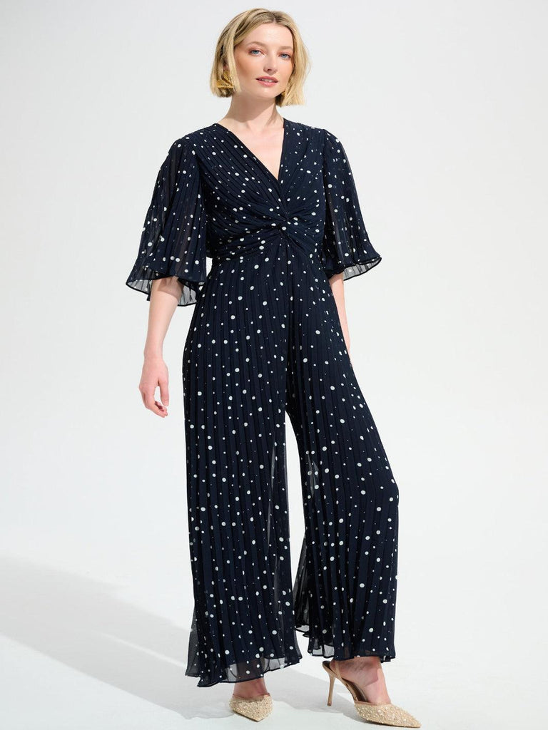 Joseph Ribkoff Polka-dot Jumpsuit In Midnight Blue/Vanilla 261756