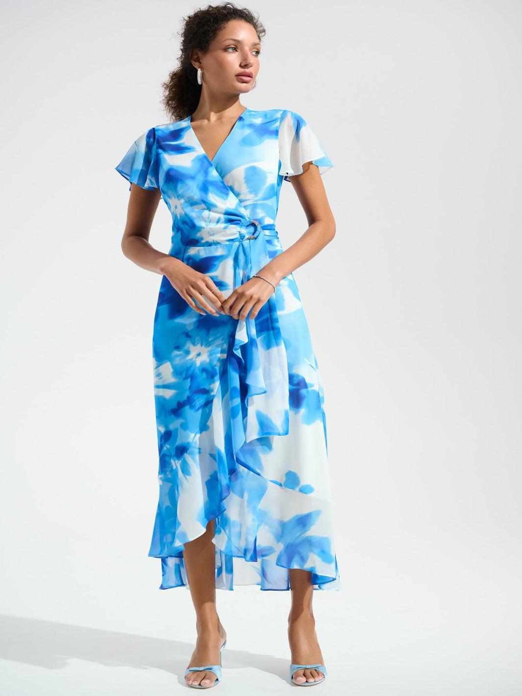 Joseph Ribkoff Print Wrap Dress In Vanilla/Blue 261739 – Nicola Ross