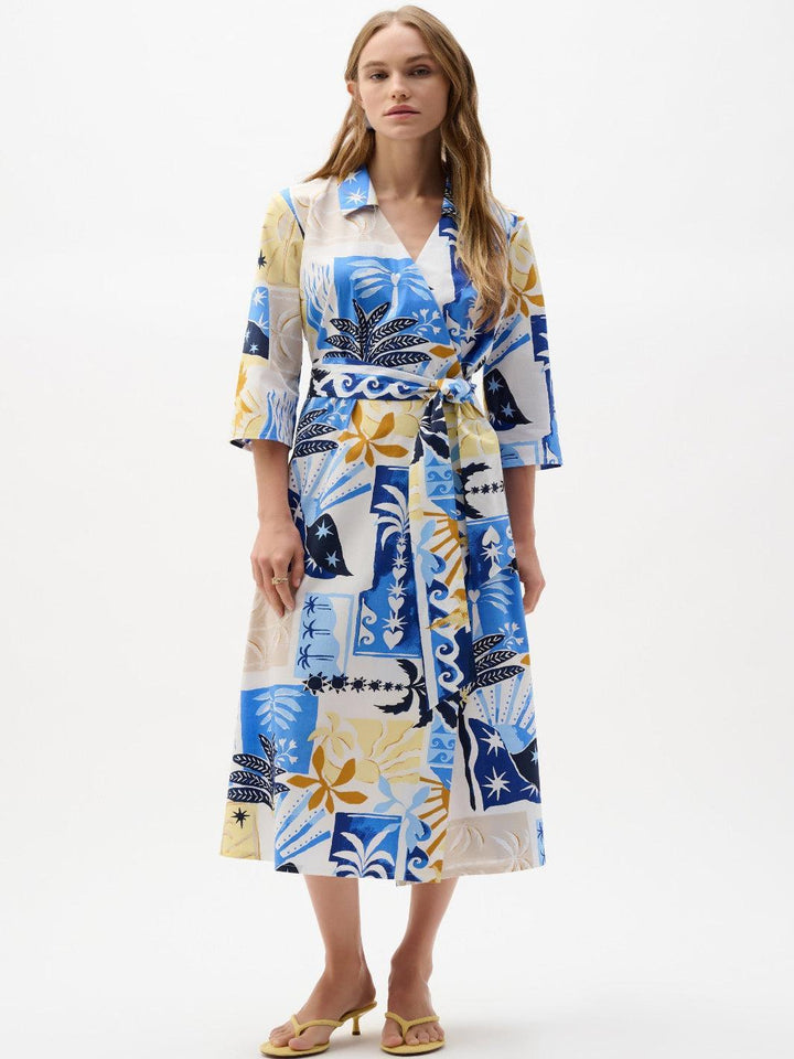 Joseph Ribkoff Printed Wrap Dress In Vanilla/Multi 262225-Nicola Ross