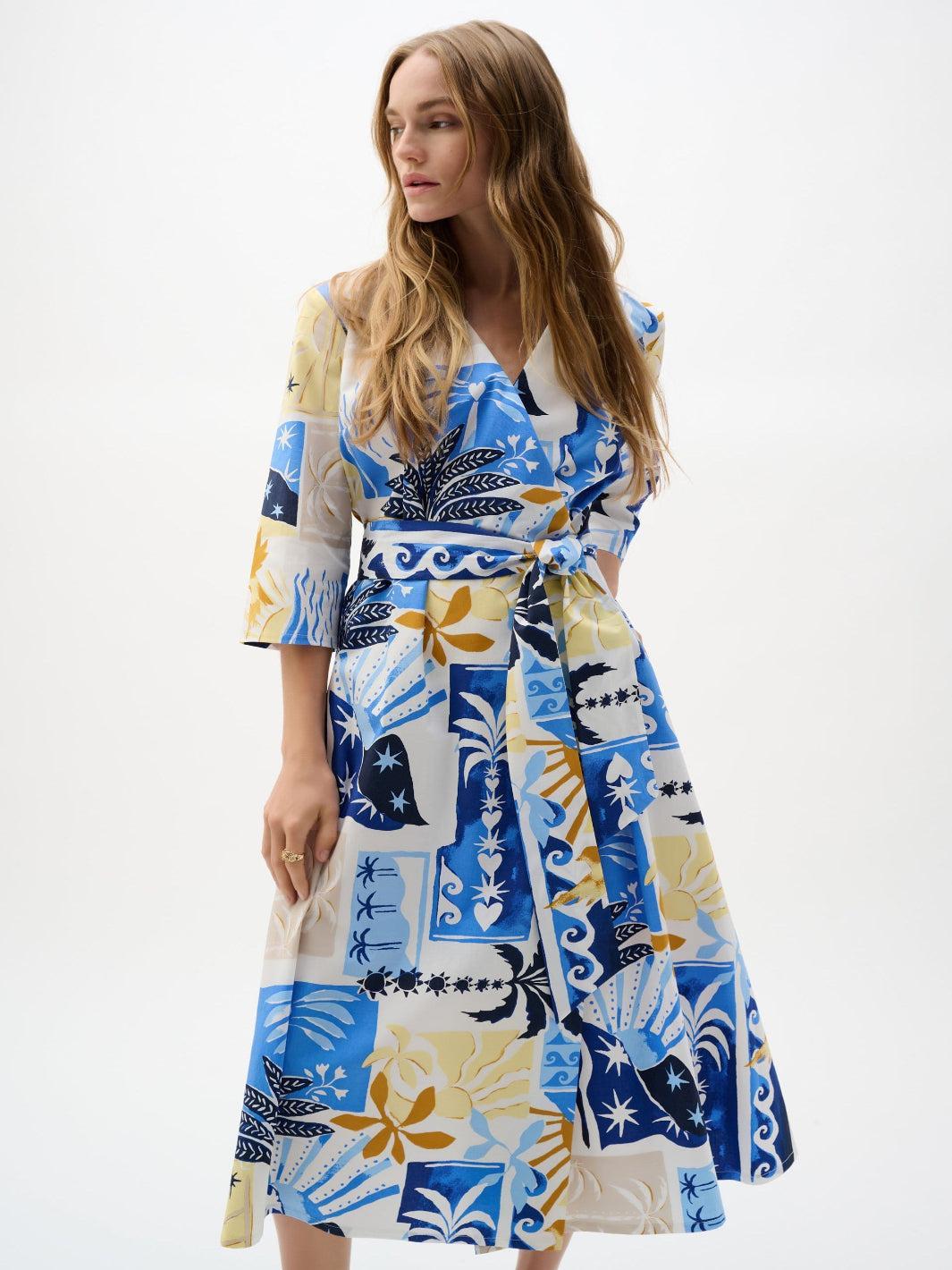 Joseph Ribkoff Printed Wrap Dress In Vanilla/Multi 262225-Nicola Ross