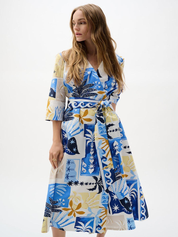 Joseph Ribkoff Printed Wrap Dress In Vanilla/Multi 262225-Nicola Ross