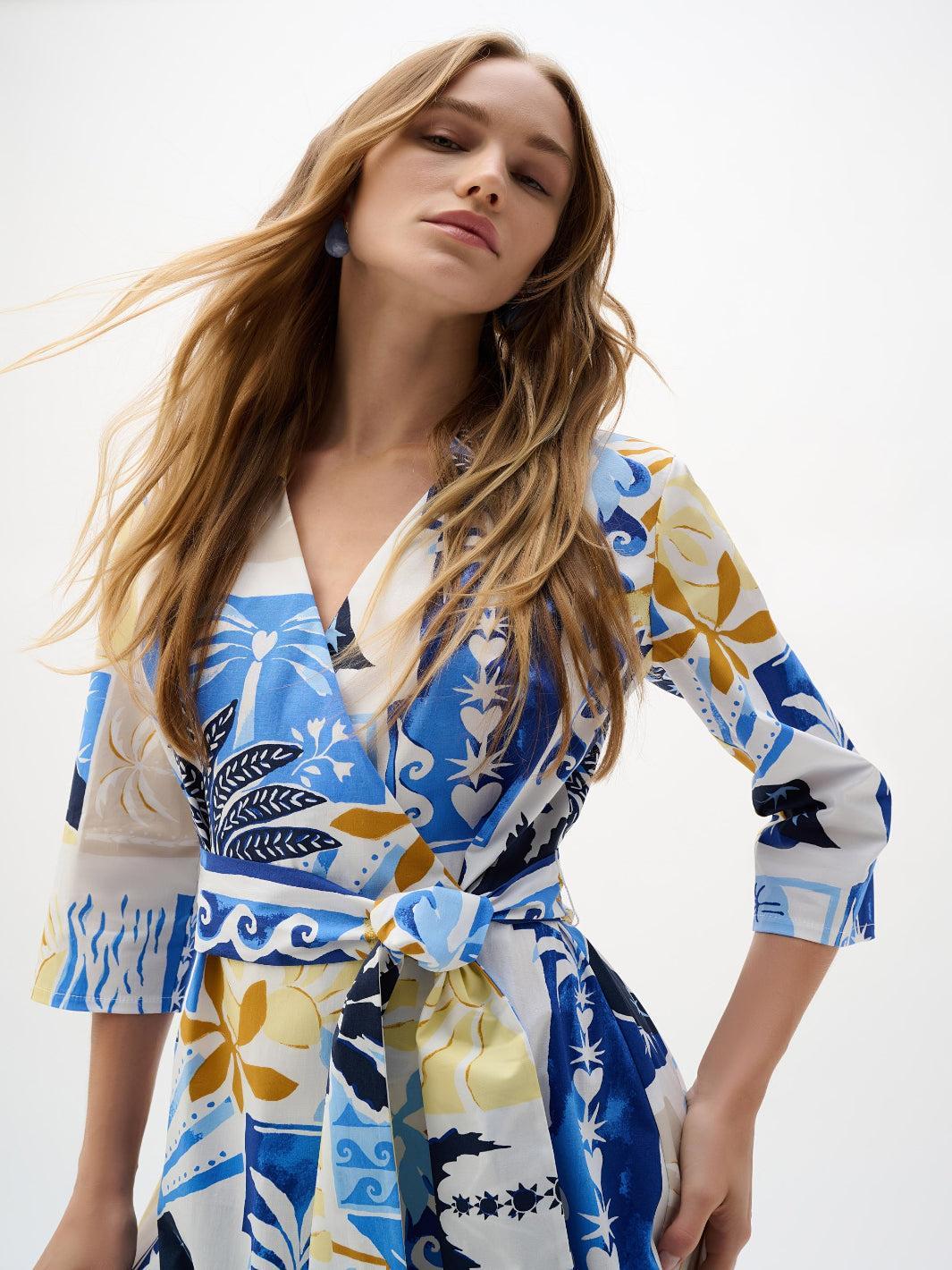 Joseph Ribkoff Printed Wrap Dress In Vanilla/Multi 262225-Nicola Ross