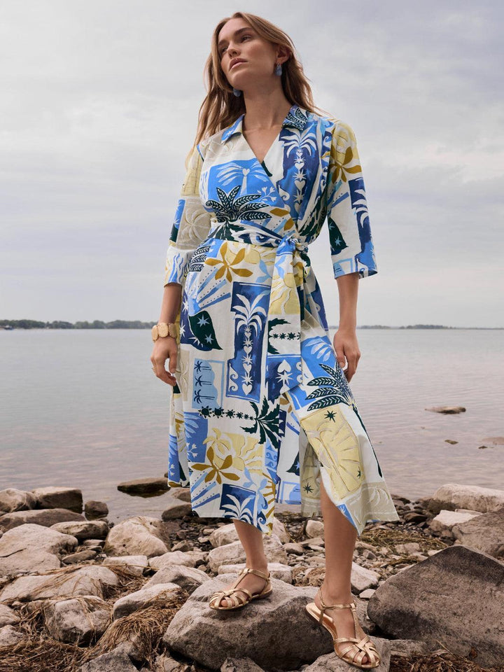 Joseph Ribkoff Printed Wrap Dress In Vanilla/Multi 262225-Nicola Ross