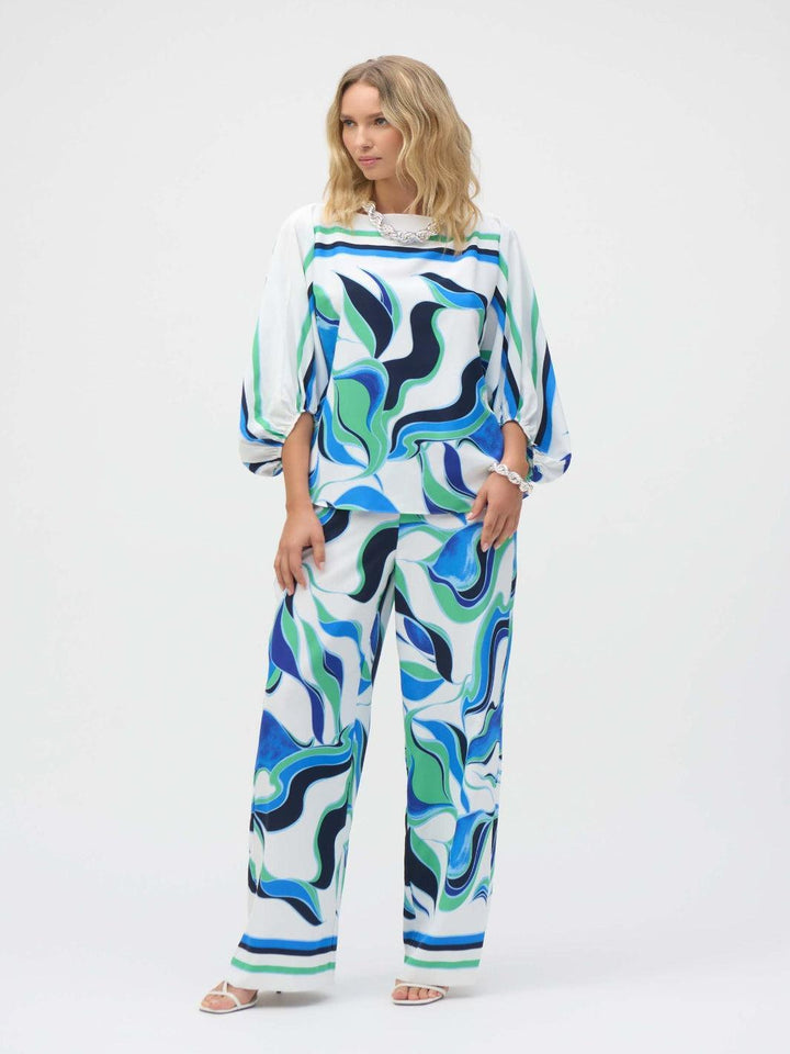 Joseph Ribkoff Puff Sleeve Pullover Abstract Print In Vanilla/Multi 252085-Nicola Ross