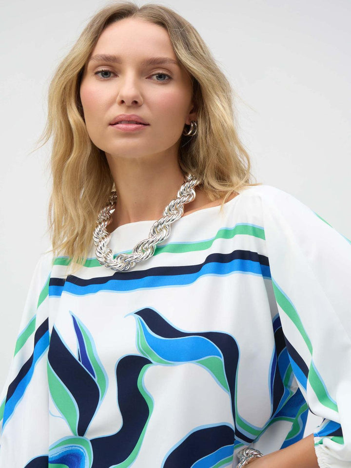 Joseph Ribkoff Puff Sleeve Pullover Abstract Print In Vanilla/Multi 252085-Nicola Ross