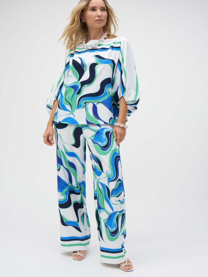 Joseph Ribkoff Puff Sleeve Pullover Abstract Print In Vanilla/Multi 252085-Nicola Ross