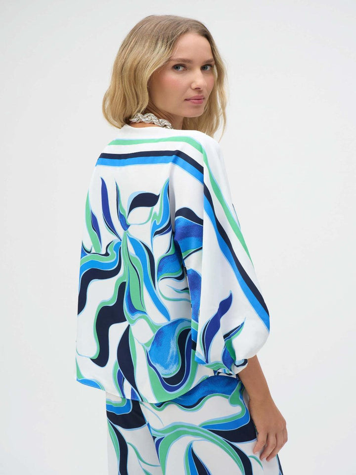 Joseph Ribkoff Puff Sleeve Pullover Abstract Print In Vanilla/Multi 252085-Nicola Ross