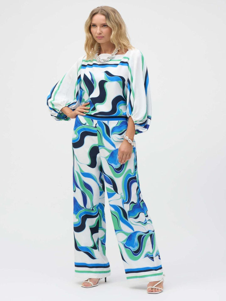 Joseph Ribkoff Puff Sleeve Pullover Abstract Print In Vanilla/Multi 252085-Nicola Ross