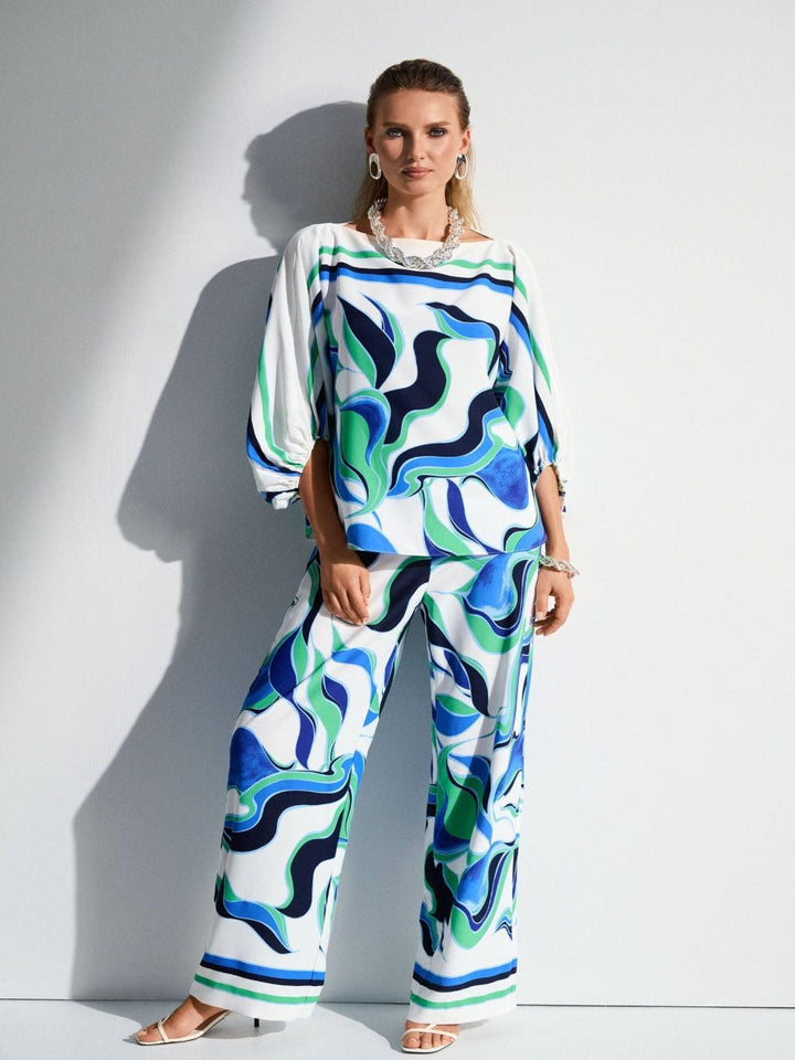 Joseph Ribkoff Puff Sleeve Pullover Abstract Print In Vanilla/Multi 252085-Nicola Ross