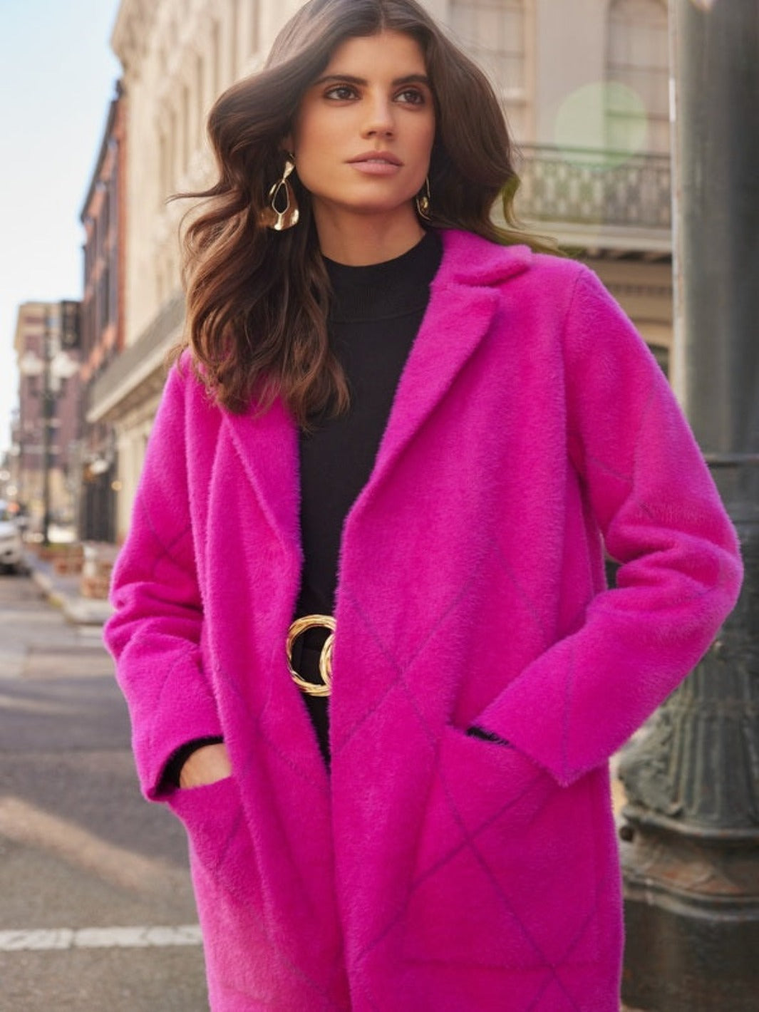 Joseph Ribkoff - Quilted Detail Coat in Fuschia 233951-Nicola Ross