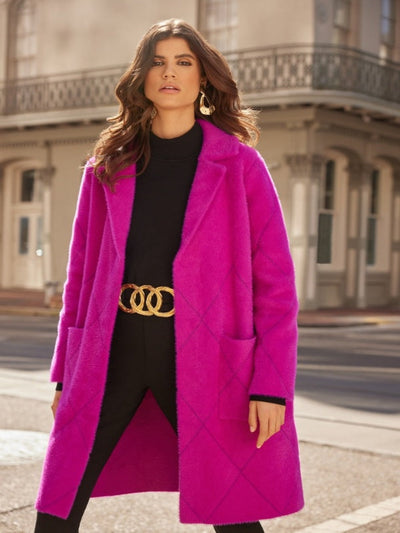 Joseph Ribkoff - Quilted Detail Coat in Fuschia 233951-Nicola Ross