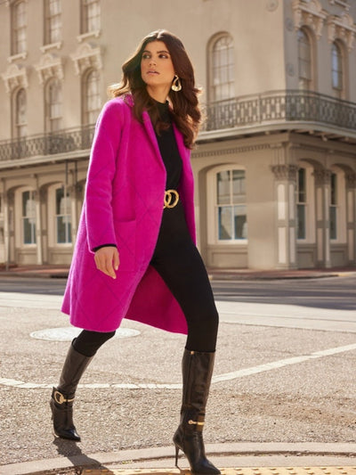 Joseph Ribkoff - Quilted Detail Coat in Fuschia 233951-Nicola Ross