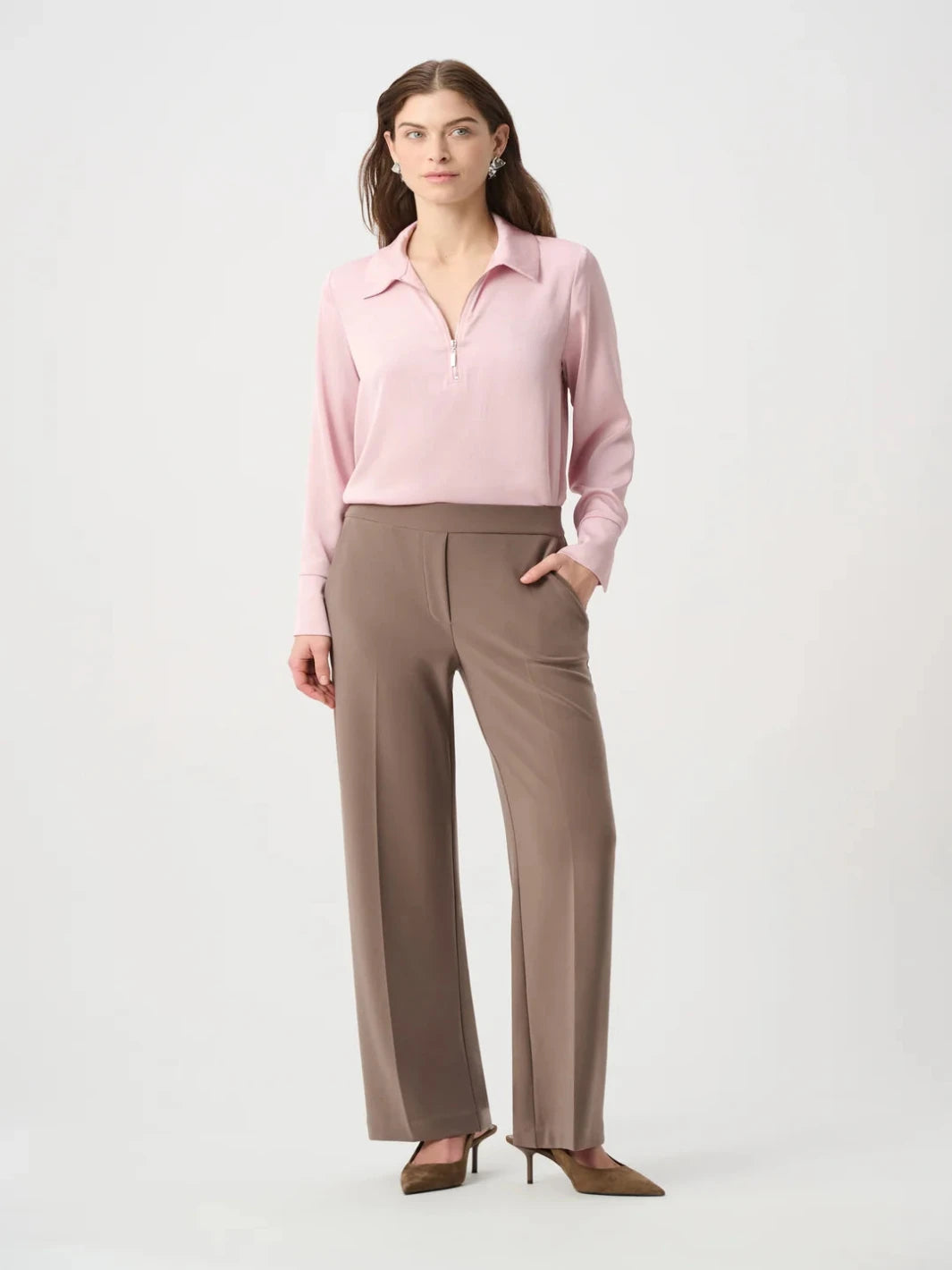 Joseph Ribkoff Recycled Satin Shirt collar Top In Blush 264050-Nicola Ross