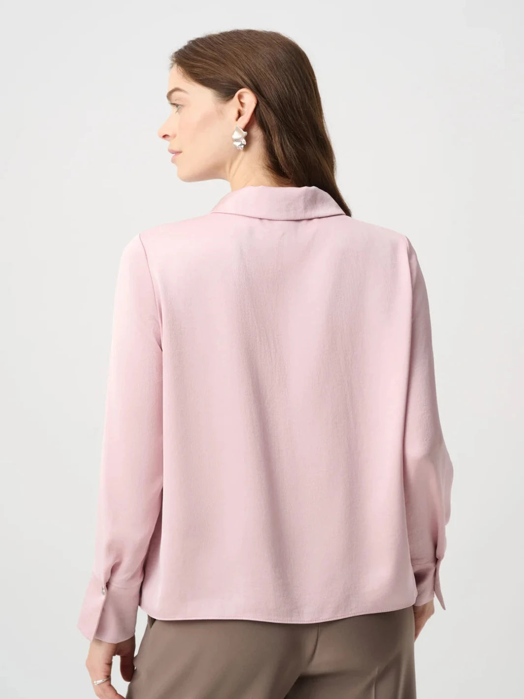 Joseph Ribkoff Recycled Satin Shirt collar Top In Blush 264050-Nicola Ross