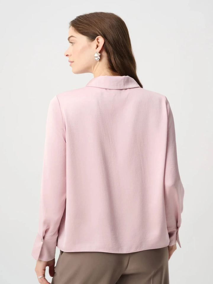 Joseph Ribkoff Recycled Satin Shirt collar Top In Blush 264050-Nicola Ross