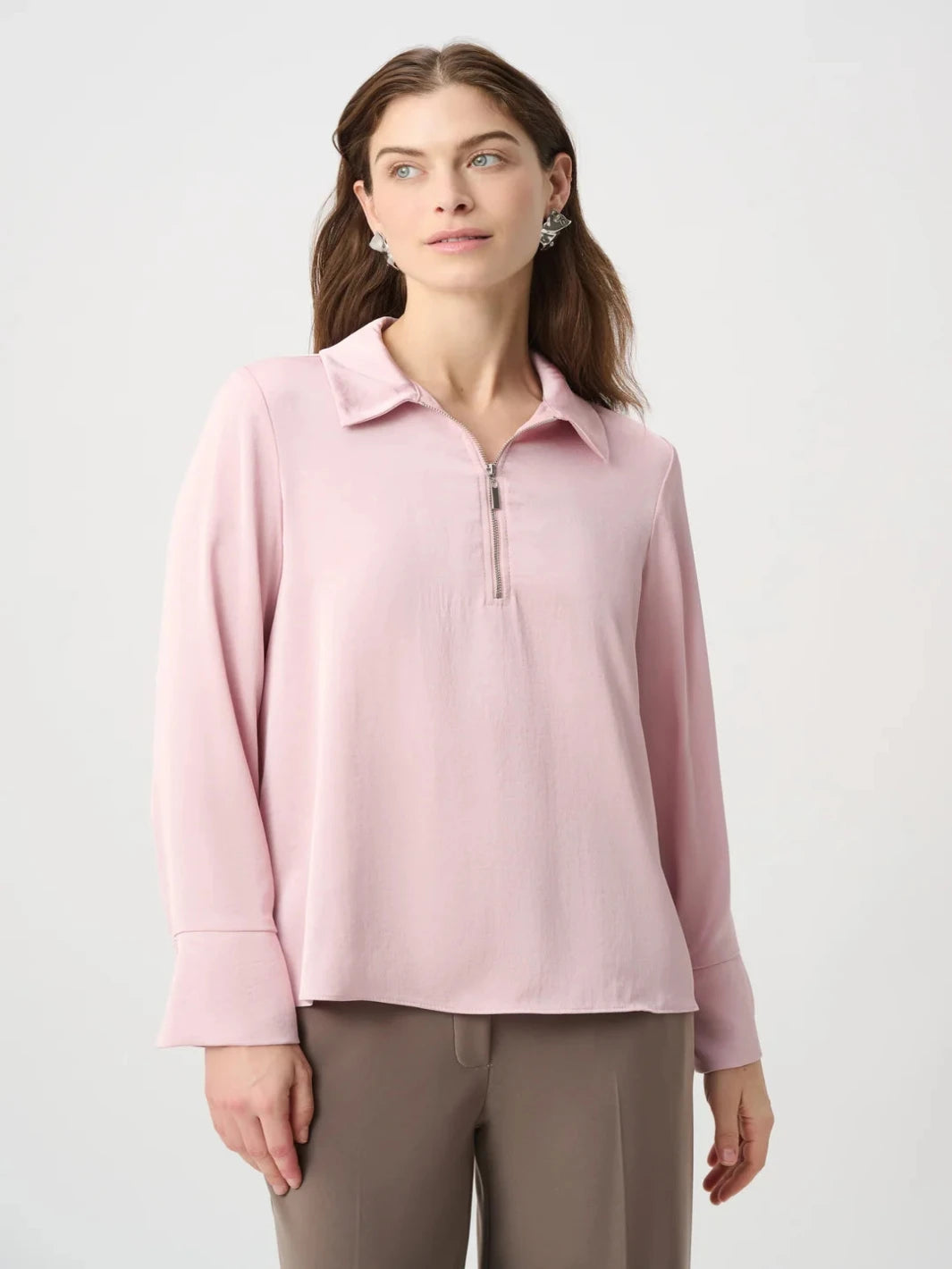 Joseph Ribkoff Recycled Satin Shirt collar Top In Blush 264050-Nicola Ross