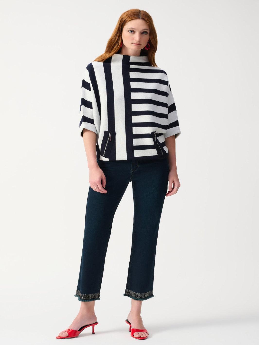 Joseph Ribkoff Relaxed Fit Striped Top In Midnight Blue/Vanilla 251933-Nicola Ross