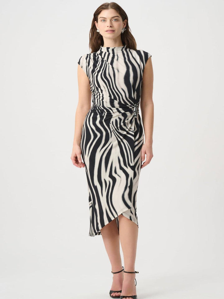 Joseph Ribkoff Ruched Midi Dress Black 264051-Nicola Ross