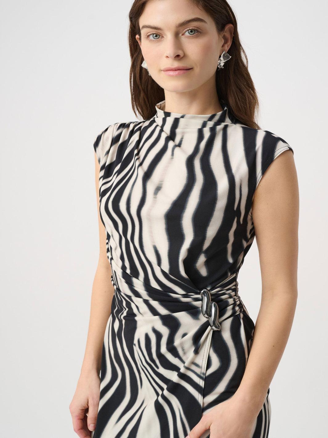 Joseph Ribkoff Ruched Midi Dress Black 264051-Nicola Ross