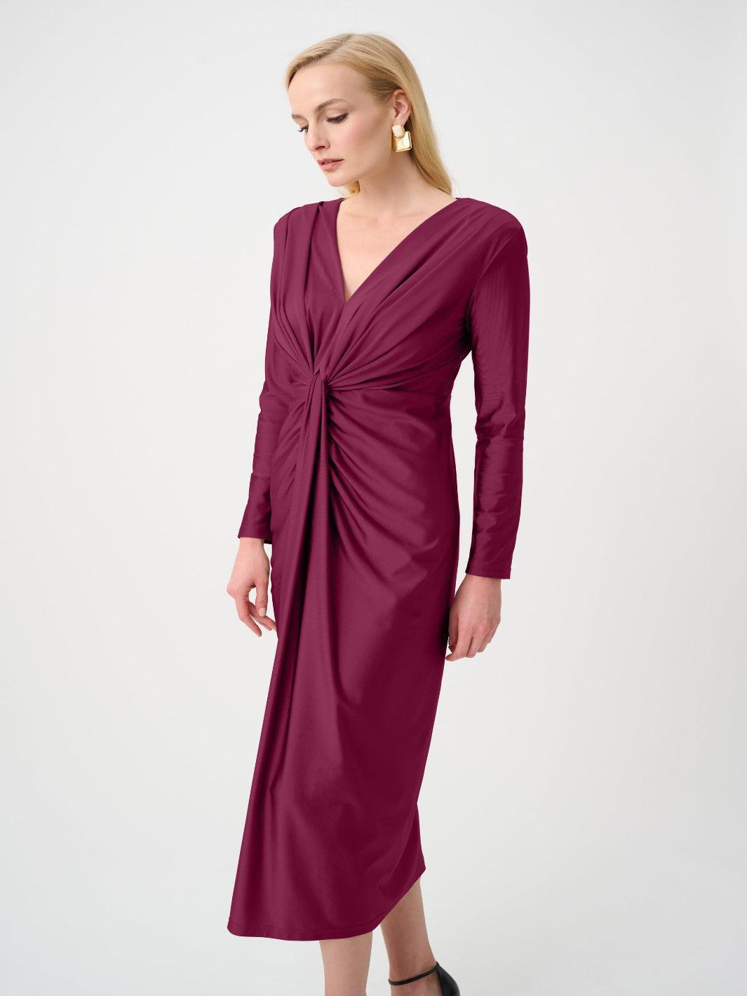 Joseph Ribkoff Ruched Midi Dress In Berry Burst 253714F26-Nicola Ross