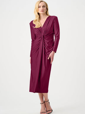 Joseph Ribkoff Ruched Midi Dress In Berry Burst 253714F26-Nicola Ross