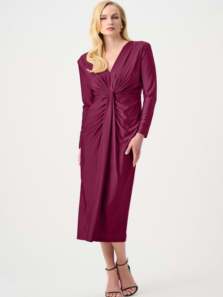 Joseph Ribkoff Ruched Midi Dress In Berry Burst 253714F26-Nicola Ross