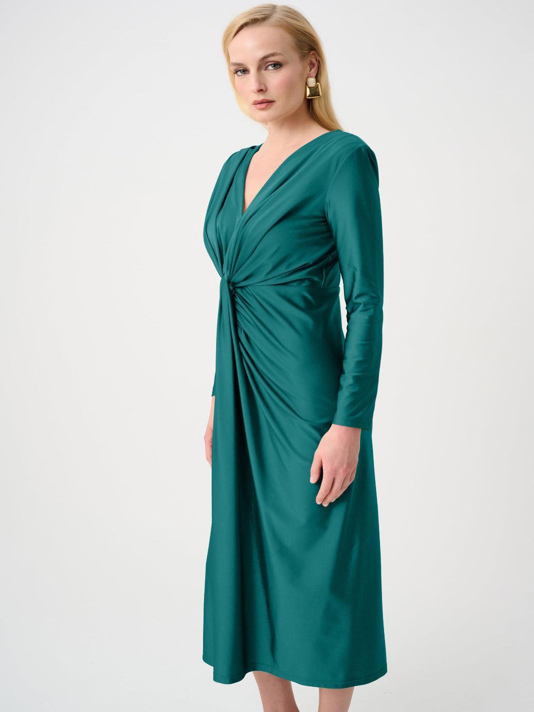 Joseph Ribkoff Ruched Midi Dress In Opulent Green 253714F26-Nicola Ross