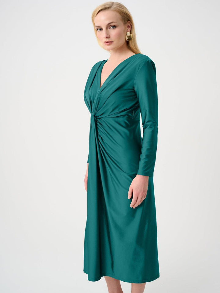 Joseph Ribkoff Ruched Midi Dress In Opulent Green 253714F26-Nicola Ross