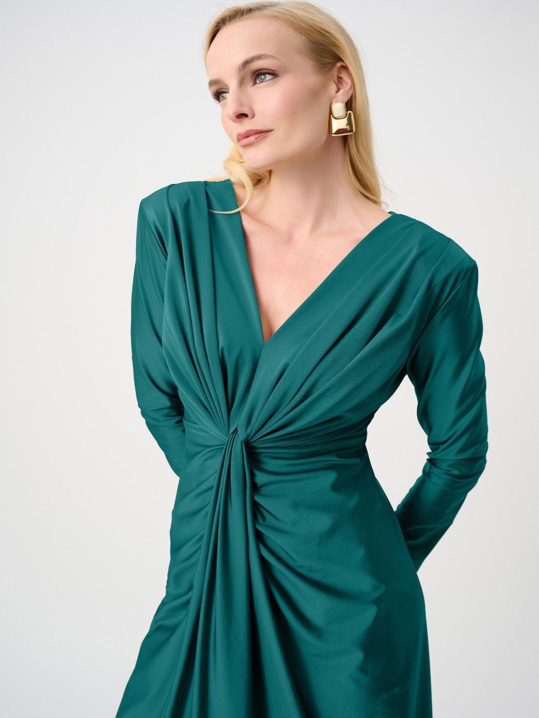 Joseph Ribkoff Ruched Midi Dress In Opulent Green 253714F26-Nicola Ross