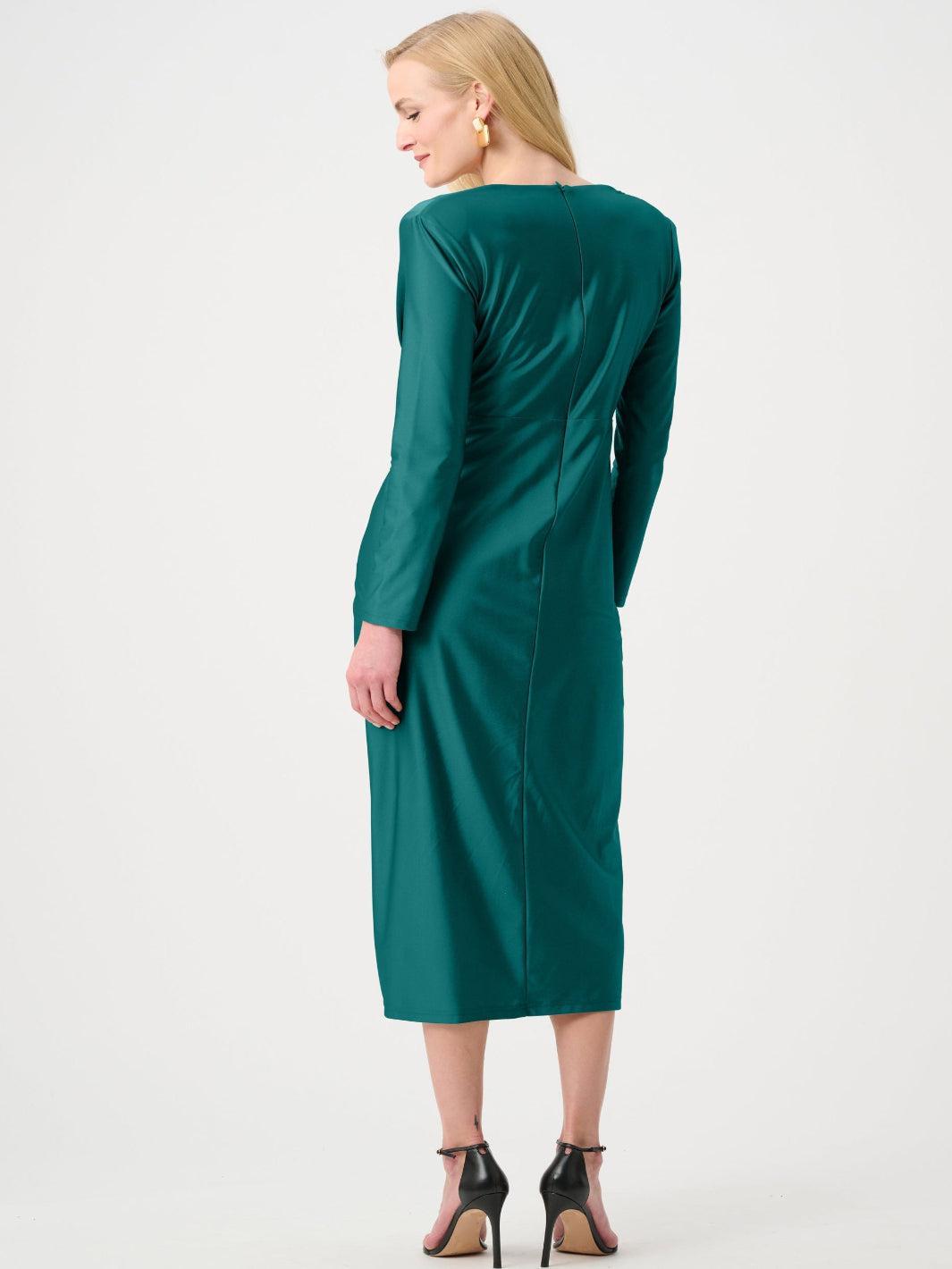 Joseph Ribkoff Ruched Midi Dress In Opulent Green 253714F26-Nicola Ross