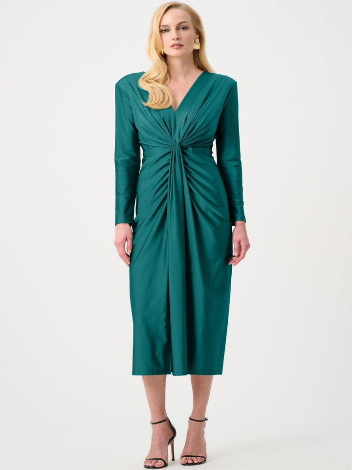 Joseph Ribkoff Ruched Midi Dress In Opulent Green 253714F26-Nicola Ross