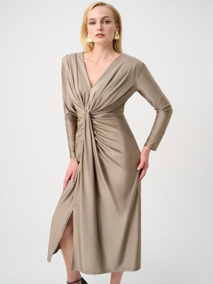 Joseph Ribkoff Ruched Midi Dress In Platinum 253714F26-Nicola Ross
