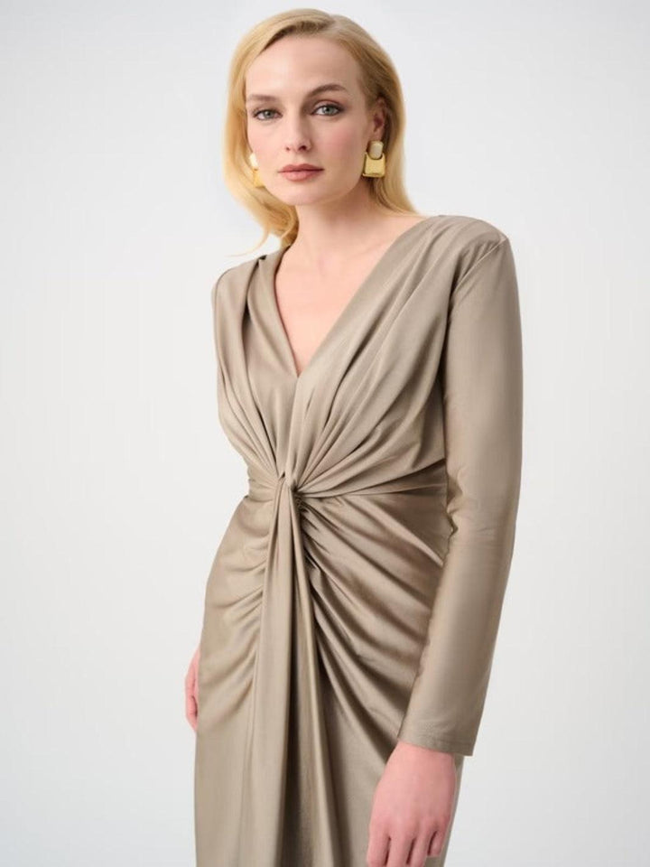 Joseph Ribkoff Ruched Midi Dress In Platinum 253714F26-Nicola Ross