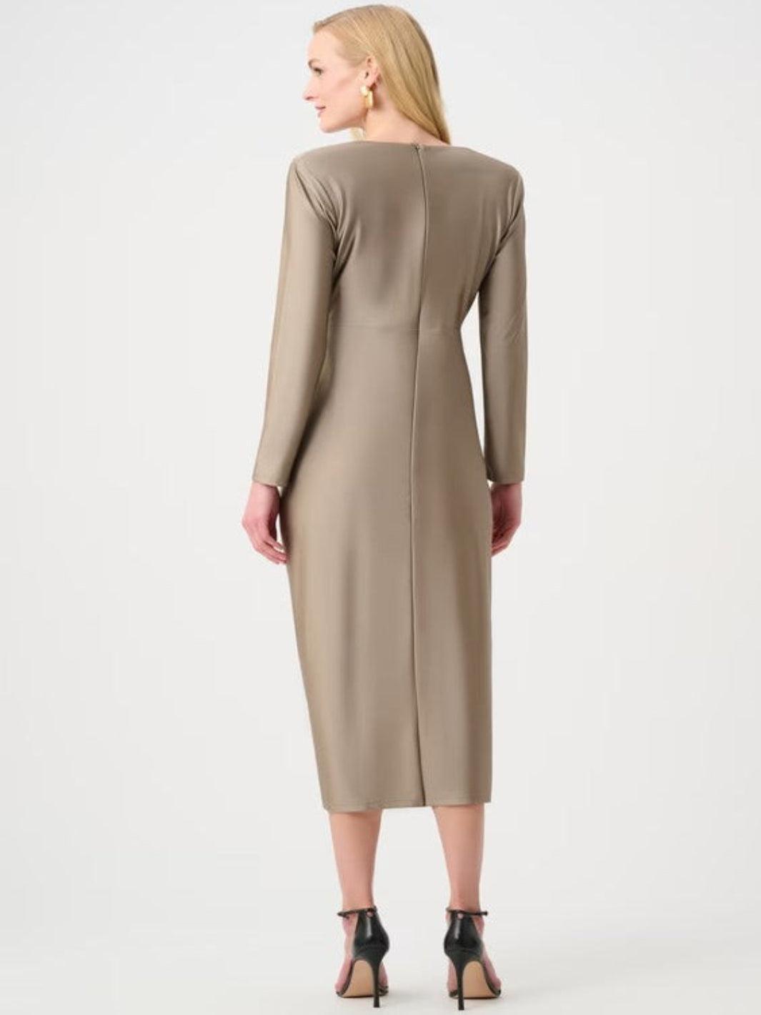Joseph Ribkoff Ruched Midi Dress In Platinum 253714F26-Nicola Ross