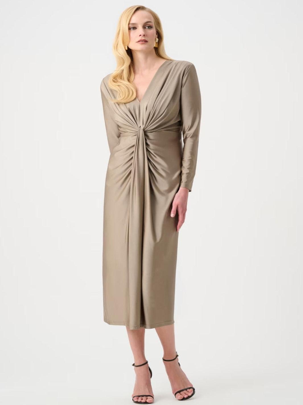 Joseph Ribkoff Ruched Midi Dress In Platinum 253714F26-Nicola Ross