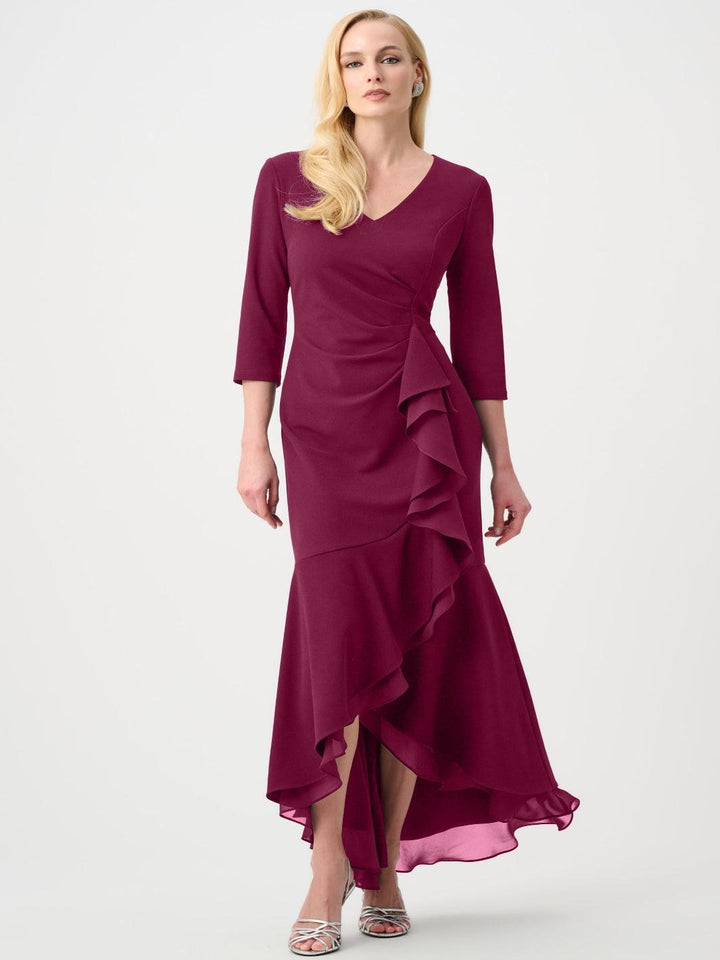 Joseph Ribkoff Ruffle Midi Dress In Berry Burst 263741-Nicola Ross