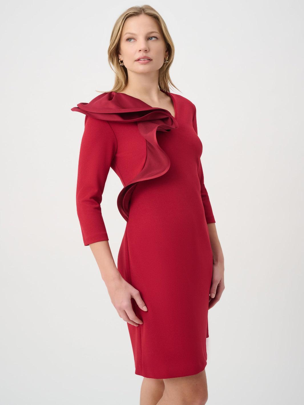 Joseph Ribkoff Ruffle Midi Dress In Cherry 264152-Nicola Ross