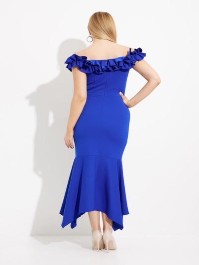 Joseph Ribkoff - Ruffle Shoulder Dress in Royal Blue 233741-Nicola Ross