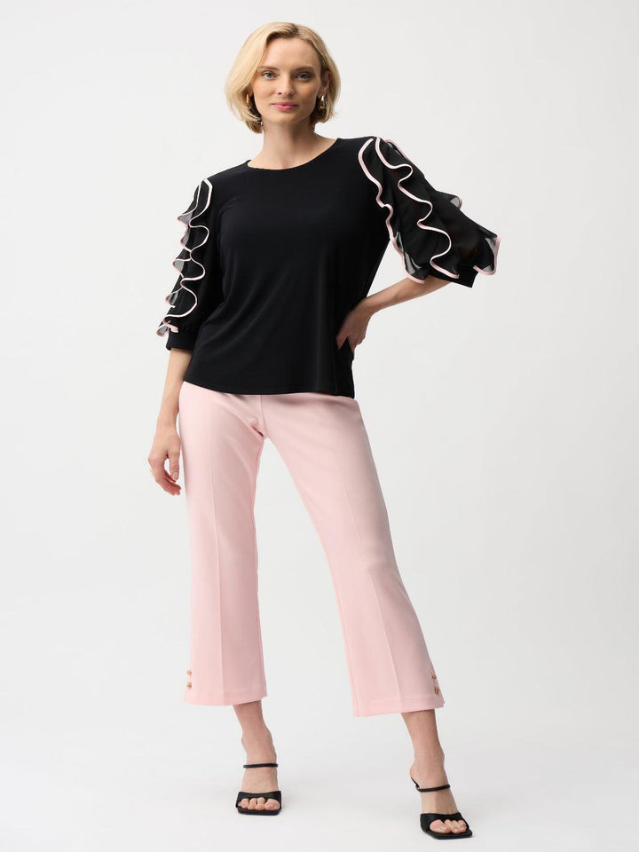 Joseph Ribkoff Ruffled Top In Black/Petal 261009-Nicola Ross