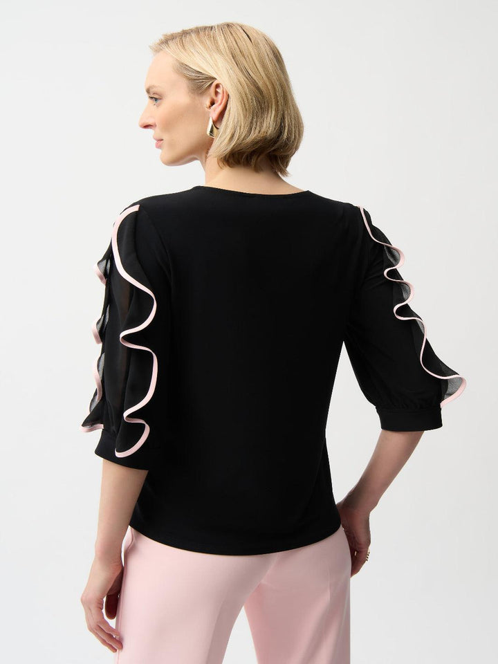Joseph Ribkoff Ruffled Top In Black/Petal 261009-Nicola Ross