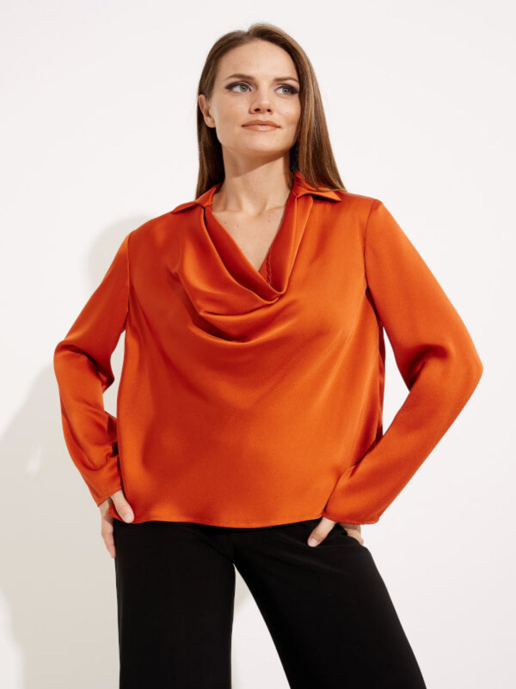 Joseph Ribkoff Satin Cowl Neck Blouse In Orange 233136-Nicola Ross