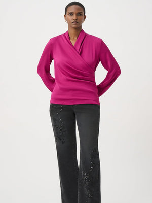 Joseph Ribkoff Satin Faux-Wrap Top In Magenta 264026-Nicola Ross