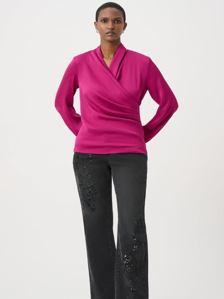 Joseph Ribkoff Satin Faux-Wrap Top In Magenta 264026-Nicola Ross