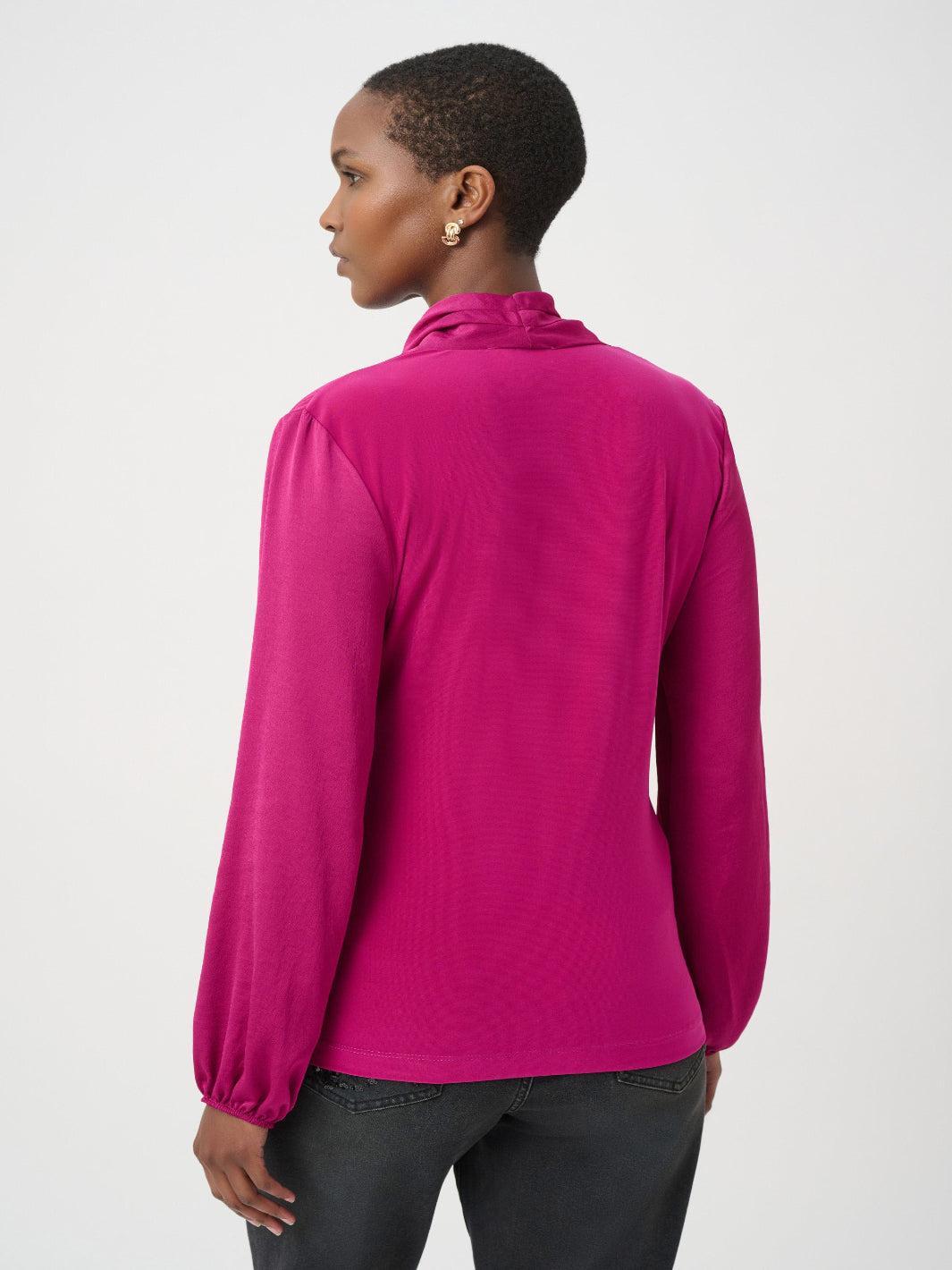Joseph Ribkoff Satin Faux-Wrap Top In Magenta 264026-Nicola Ross